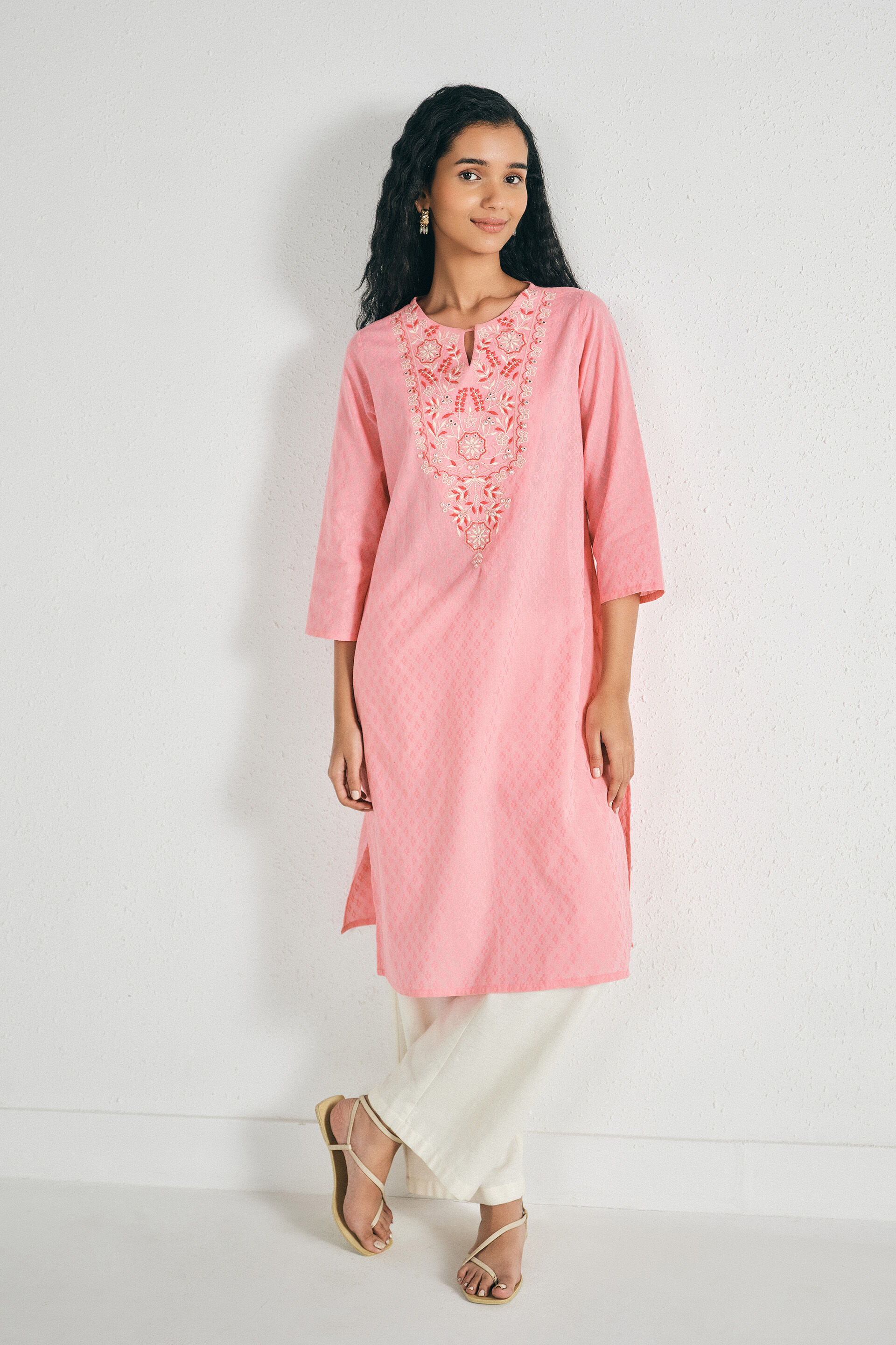Soft Bloom Cotton Kurta, Pink, image 4